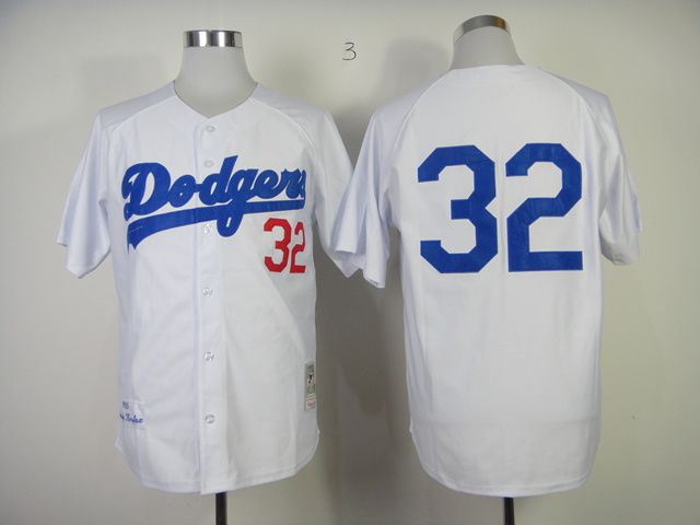 Men Los Angeles Dodgers 32 Koufax White Throwback 1955 MLB Jerseys